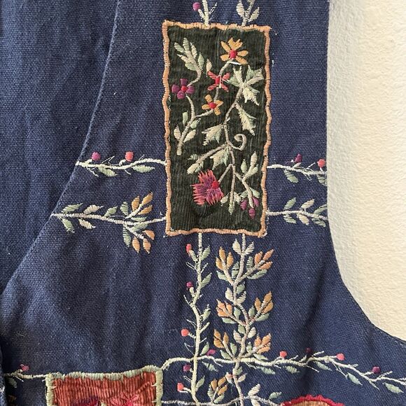 Vintage TanTrums Vest Women's L Floral Embroidered Patchwork Navy Cotton Cottage - Picture 5 of 12